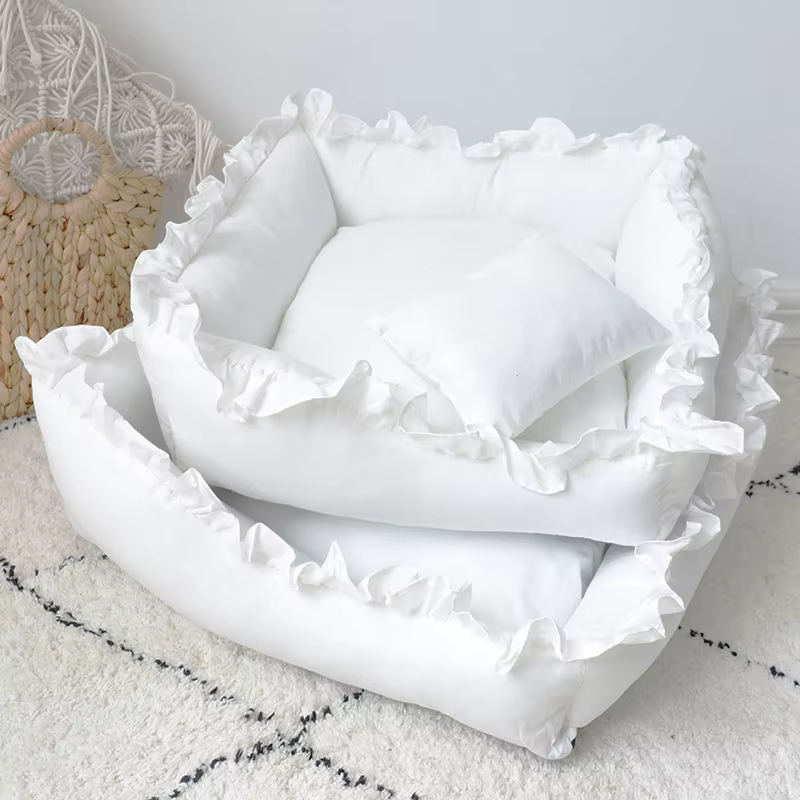 Pet Dog Lace Bed Cat Bed Cute Puppy Square Sleeping Cushion Bed Cat Sofa Warming Dog Nest with Pillow Washable Pet Bed S~L — image 1