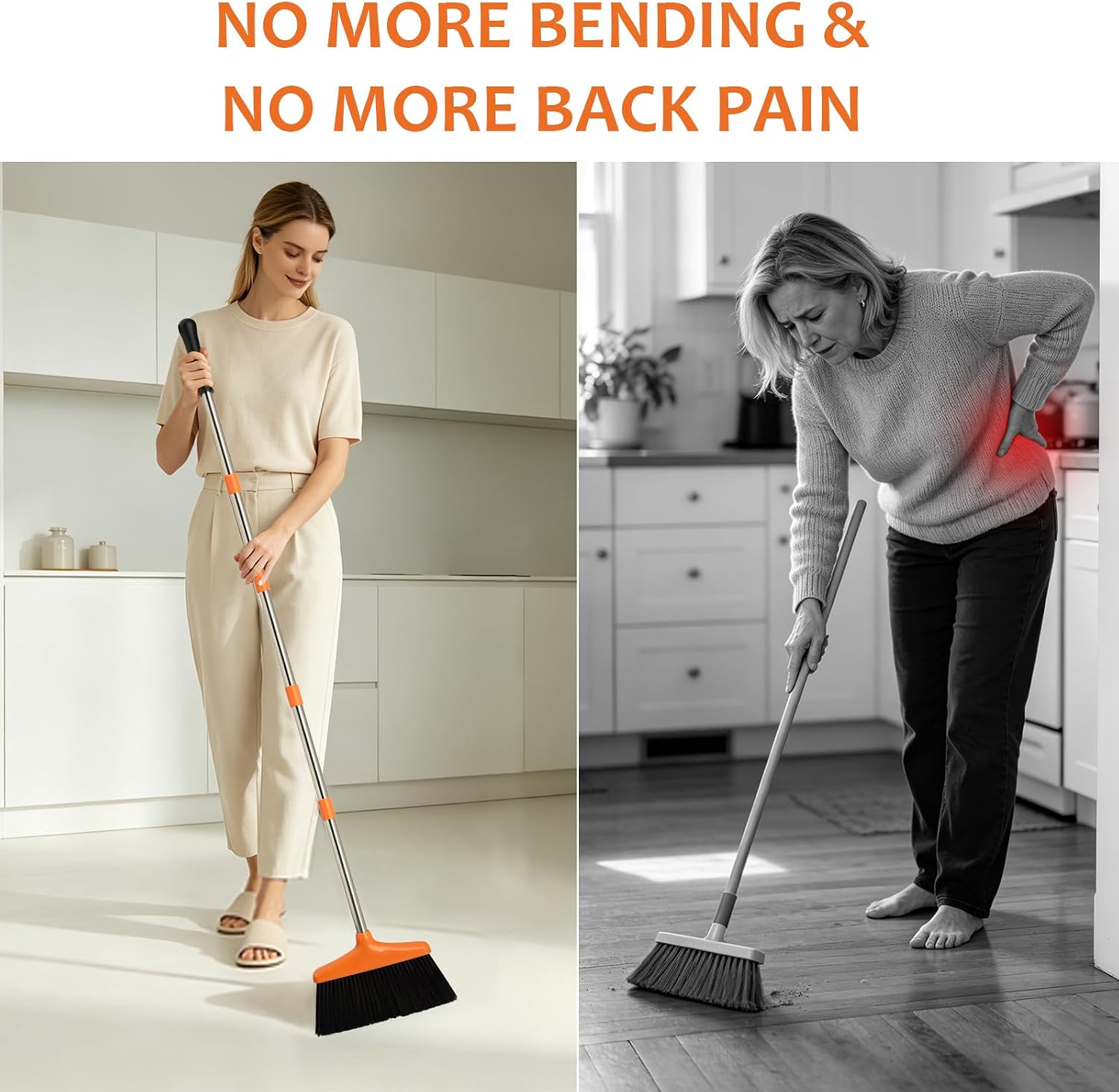 Broom And Dustpan Set, 54.33 Inches Long Handle, Upright Dustpan With Lightweight Stainless Steel Rod, Upright Dustpan, Suitable For Various Scenarios Such As Kitchen, Office And Cleaning Pet Dog Hair — image 5