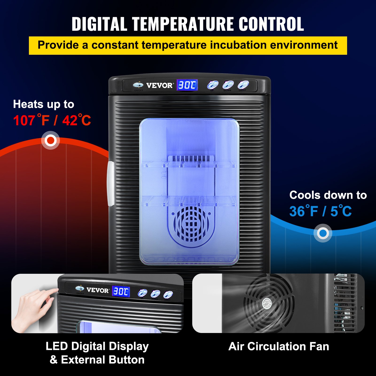 Black Reptile Incubator 25L Scientific Lab Incubator Digital Incubator Cooling And Heating 5-42°C Reptile Egg Incubator 12V/110V Work For Small Reptiles — imagen 4