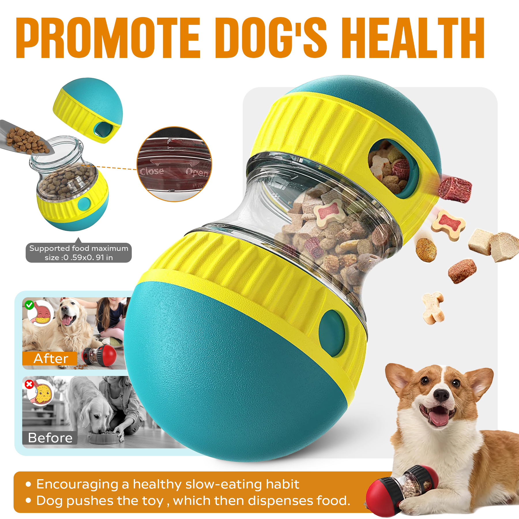 Juguetes de Rompecabezas para Perros - Pelota Dispensadora de Comida con Ajuste para Tratados Lento y Saludable, Entrenamiento Mental para Cachorros y Adultos — imagen 6