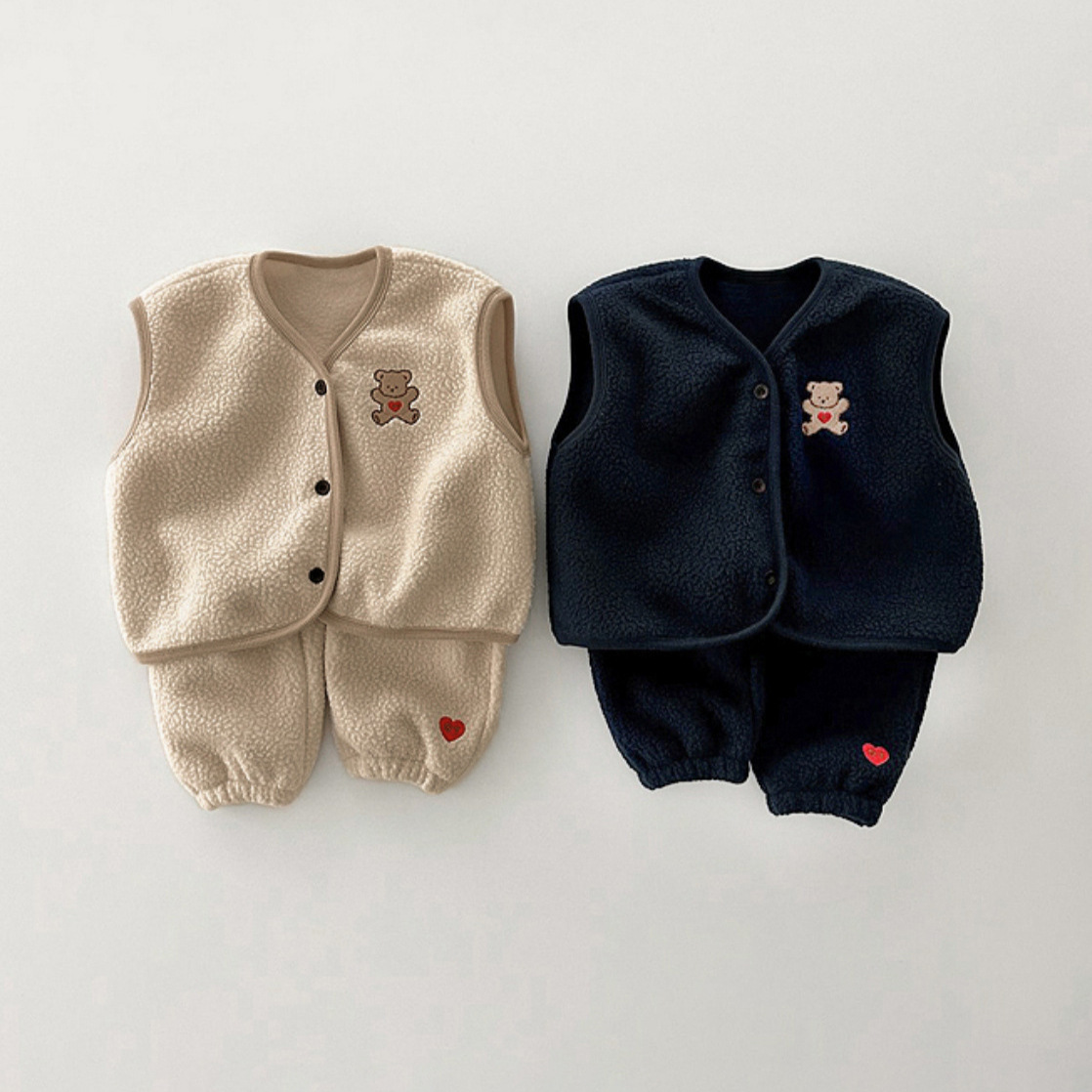 Bear Embroidery Fleece Vest Big Butt Pants Set — image 6