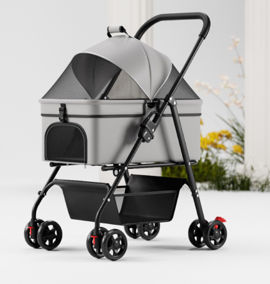 Pet Stroller Lightweight Foldable Detachable Dog Cat Travel Stroller One-Button Folding Carry Basket — image 4