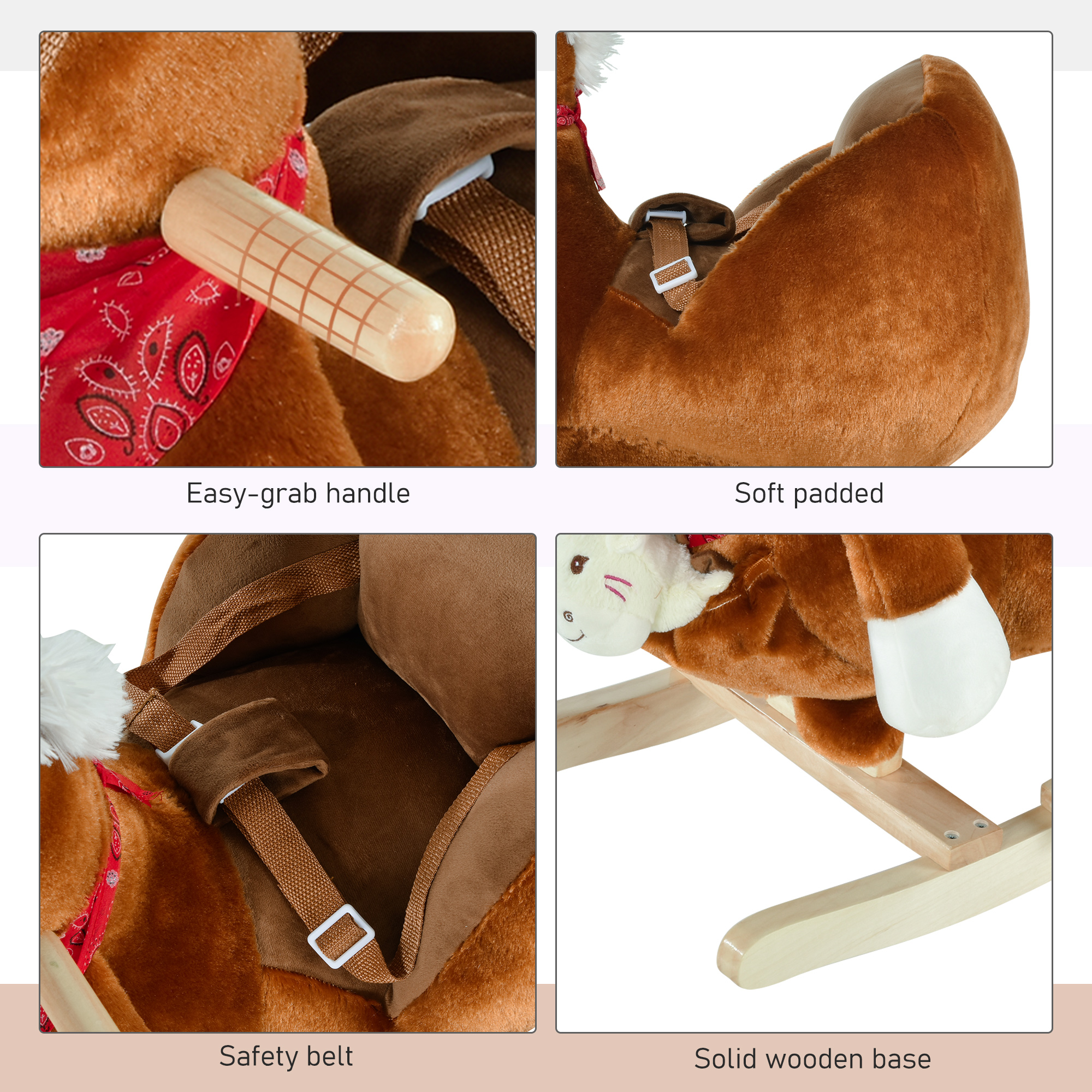 Kids Ride-On Rocking Horse Toy, Rocker with Lullaby Song, Hand Puppets & Soft Plush Fabric for Children 18-36 Months, Brown — image 6