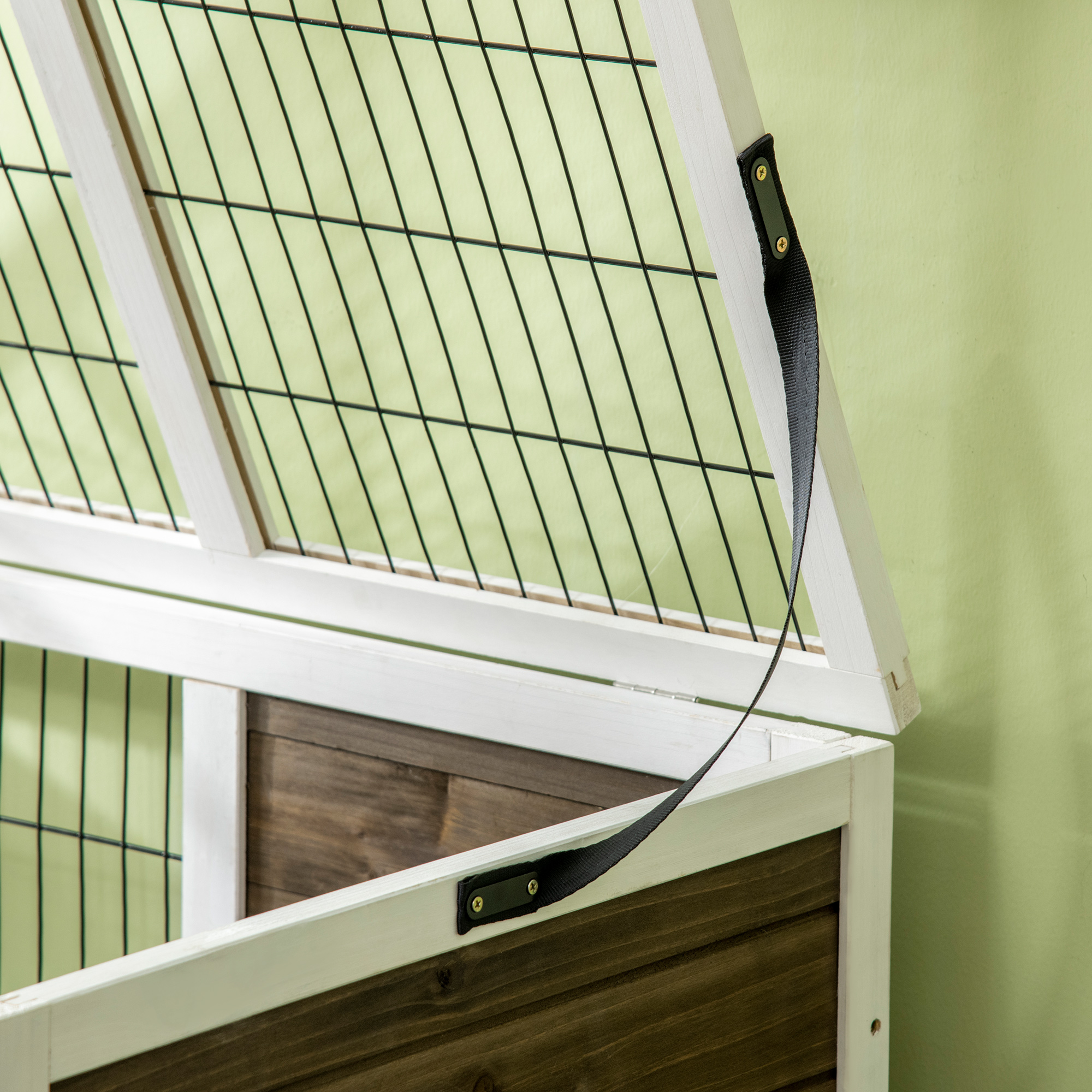 Casa para Conejos de Madera, Jaula Elevada para Pichones con Corral Café — imagen 8