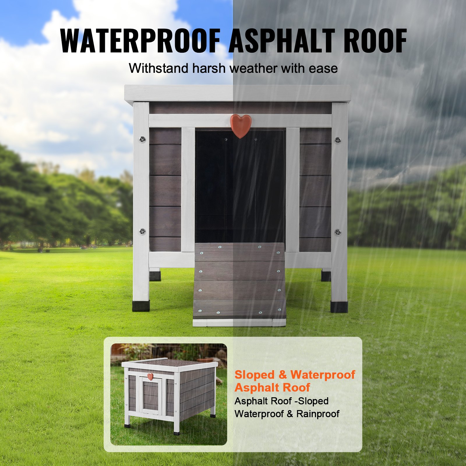Outdoor Cat House Wooden Feral Cat Shelter With Roof & PVC Door Flaps — image 5