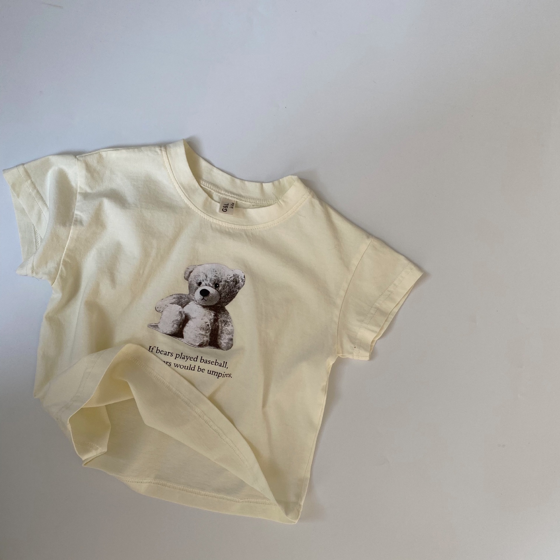 Round neck cartoon teddy bear printed short sleeved T-shirt — image 8