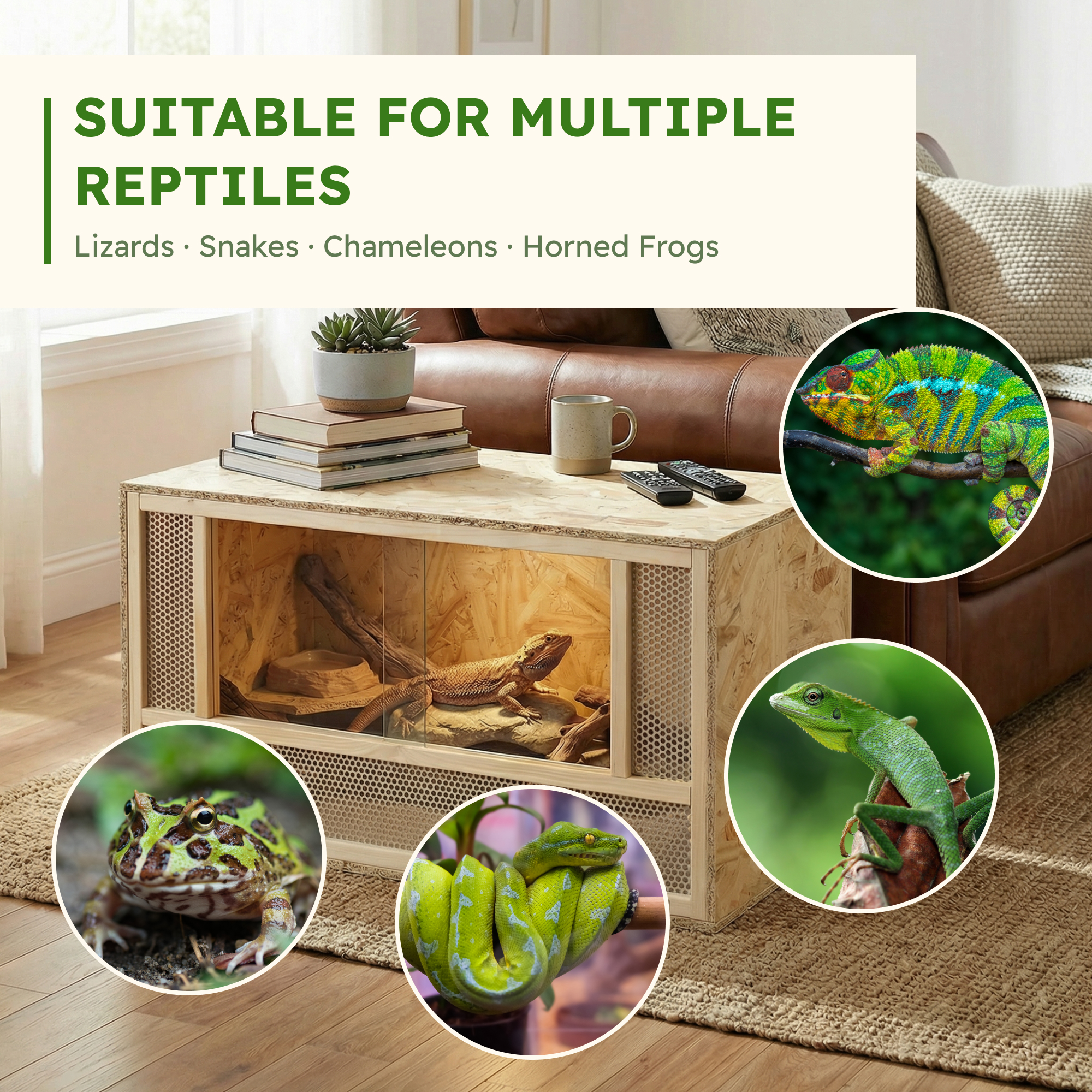 Wooden Reptile Terrarium with Sliding Door for Chameleon, Lizard, Snake, Frog, Turtle, 31.5" x 15.7" x 15.7" — image 4