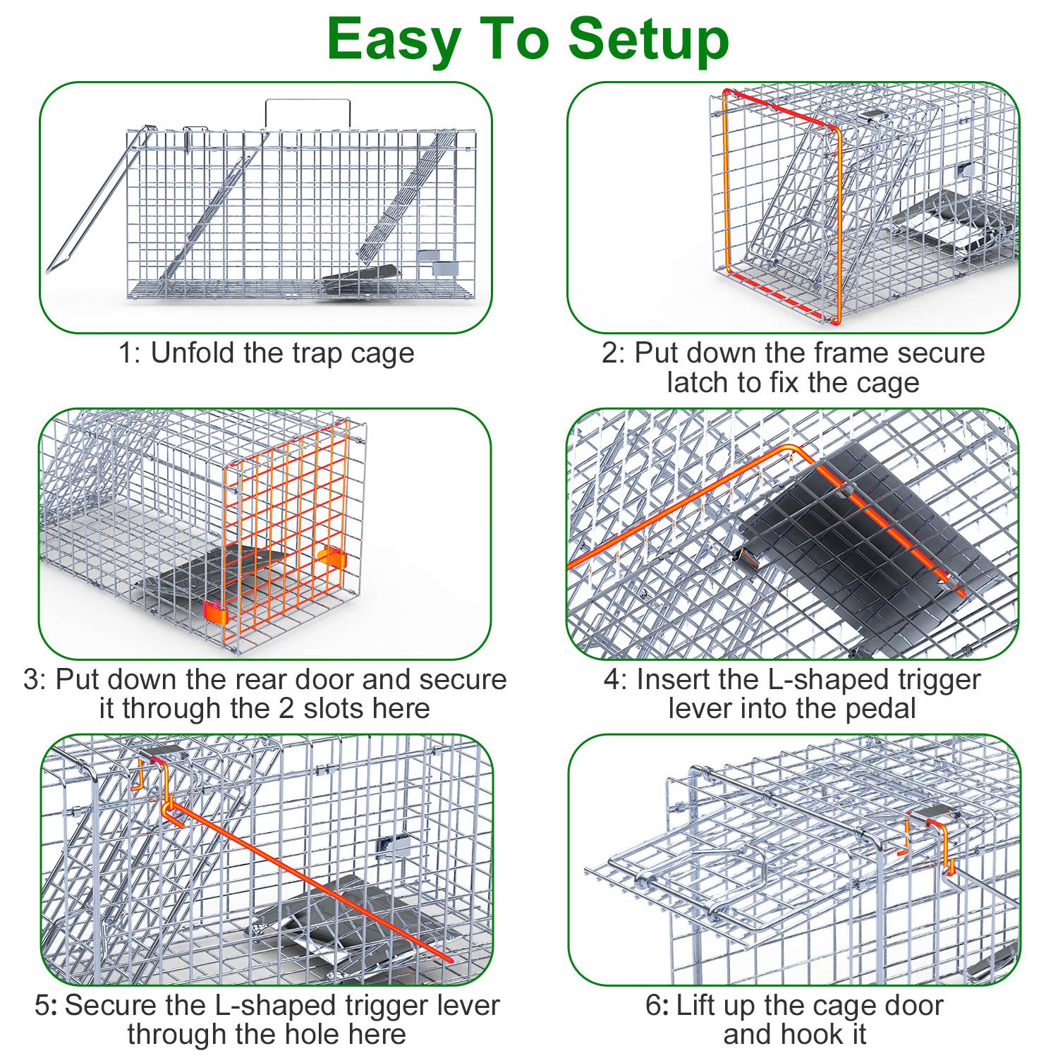 2Pzs Trampa Humanitaria de Puerta Única 18x8x10In para Animales Vivos, para Primavera y Verano, Plegable, Jaula de Hierro Galvanizado para Capturar y Liberar Ardillas, Mapaches, Gatos Ferales, Comadrejas, Armadillos, Zarigüeyas Pequeñas — imagen 4