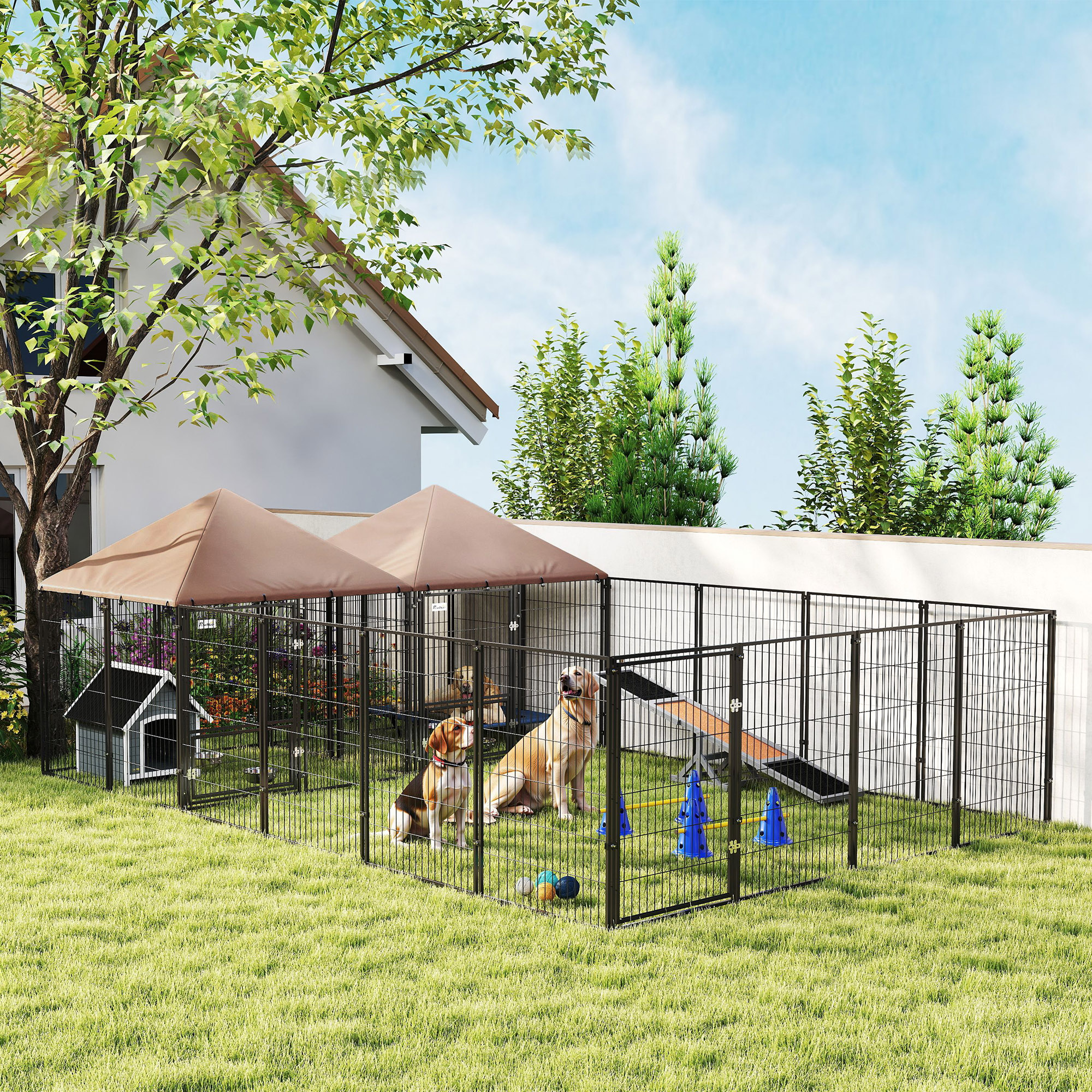 Gran Caja de Perro al Aire Libre con 2 Habitaciones, Tazas Rotativas y Altura Ajustable, 13.5 x 9.4 x 5.1 — imagen 1