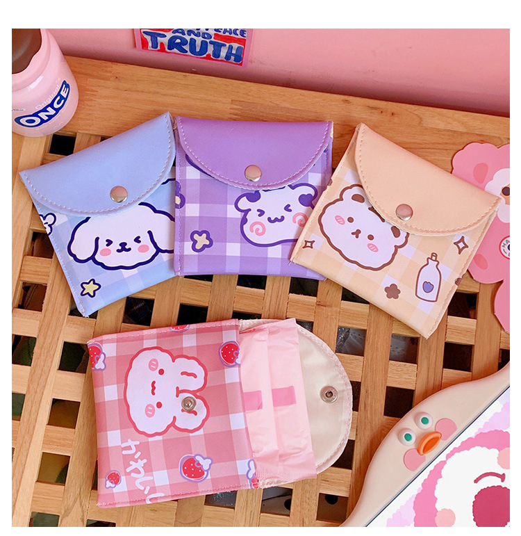 Japanese And Korean Girl Heart Ins Wind Large-Capacity Aunt Towel Storage Bag Cute Puppy New Bag Coin Purse Storage Bag — image 2