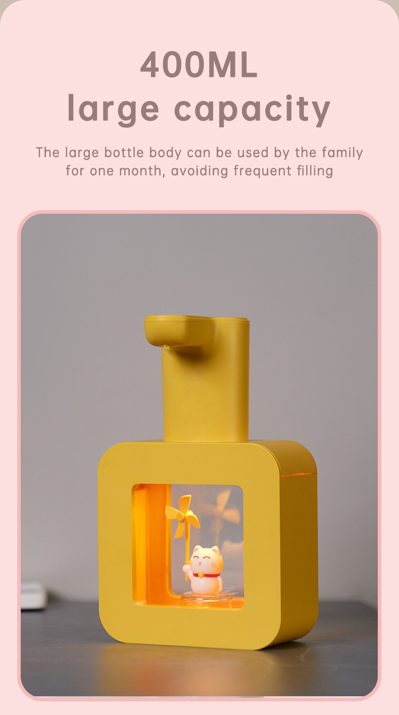 Cute Cat Rechargeable Touchless Automatic Soap Dispenser 400ml Kids foam Soap Dispenser with Night Light — image 14