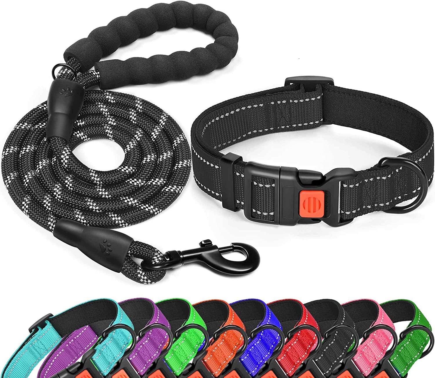 Pet Dog Collar Leash Traction Rope With Adjustable Reflective Nylon Webbing Dog Collar Set — image 1
