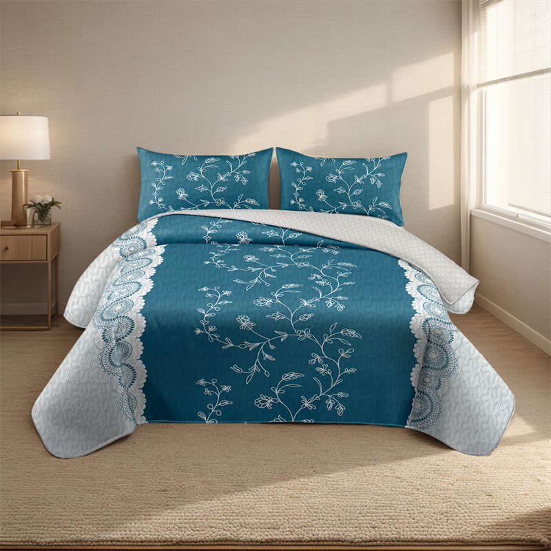 Colección de Edredón Floral Azul Turquesa 3 Piezas con Fundas de Almohadas Ajustadas, Diseño de 130 GSM Microfibra para Camas Fáciles de Limpiar y Amigables con Mascotas — imagen 16