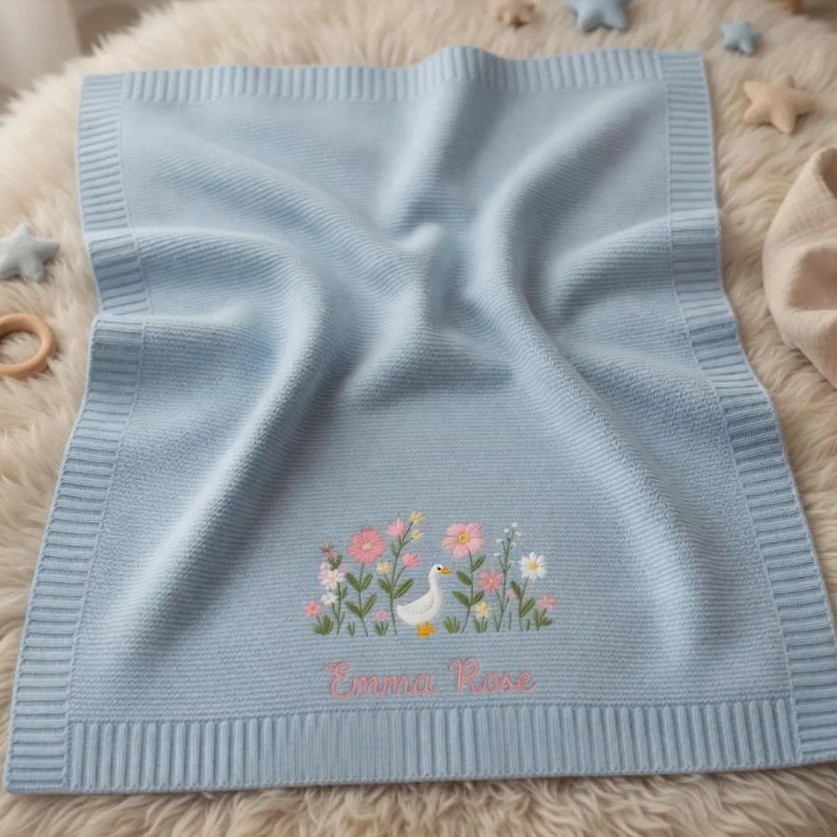 Cotton Knitted Baby Blanket with Embroidered Bear and Personalized Name, Soft Infant Car Seat Cover and Nap Blanket — image 4