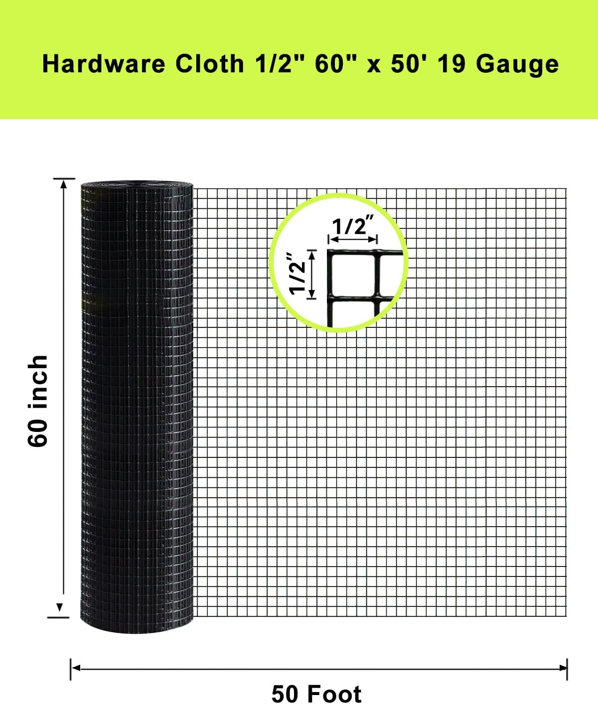 Malla de Alambre Negro 5 m x 50 m, 19 Gauge 1/2 pulgada Malla de Alambre de PVC Vinilo Negra Sellado a Fuego para Cauce de Pollos Redes de Pájaros Cubiertas de Gallinero Alambre de Malla de PVC Negro — imagen 5