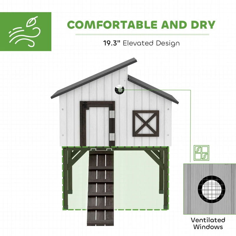 PawHut Chicken Coop Hen House With Nesting Box, Elevated Rabbit Hutch With Ramp, Asphalt Openable Roof And Elevated Legs — imagen 2