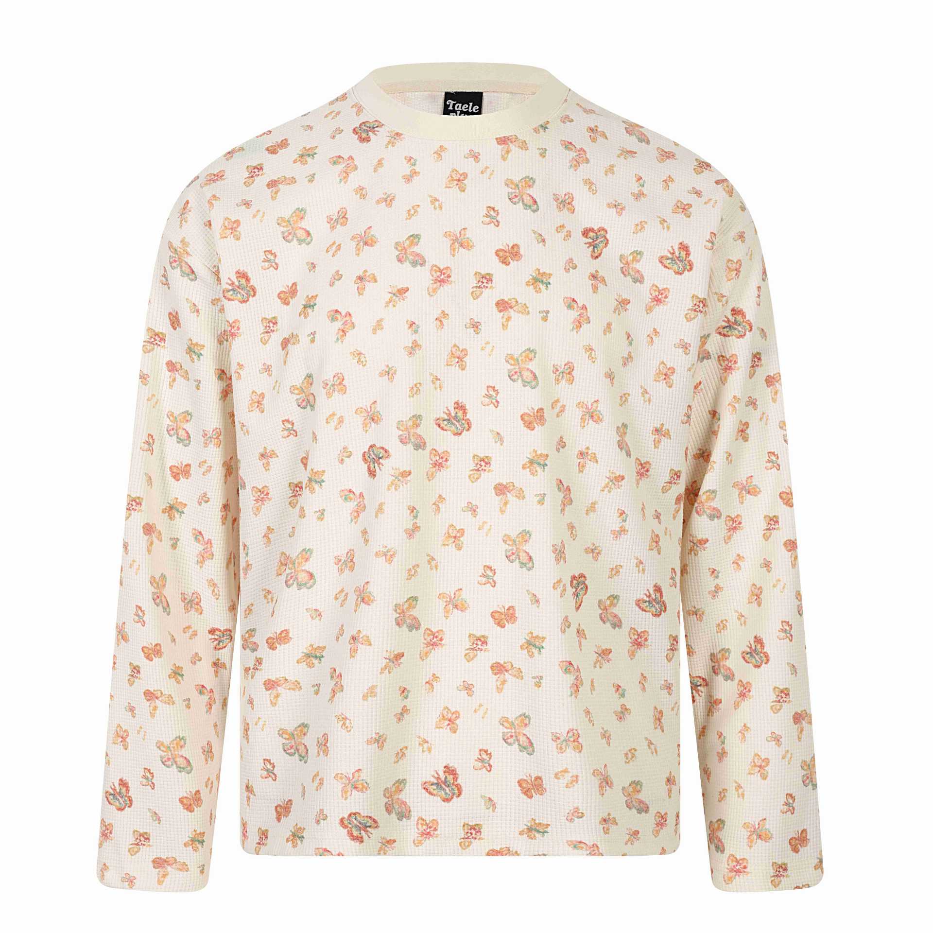 Trendy Graffiti Butterfly Floral All-over Print Round Neck Loose Long Sleeve T-Shirt — image 2