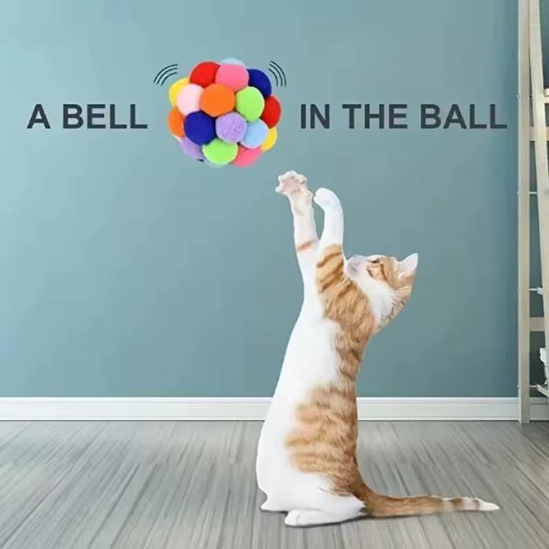 Hot Cat Toys Pet Toy Cat Plush Ball Toys Pet Bouncy Bell Ball Toy Colorful Pompoms Pet Supplies Random Color — image 1