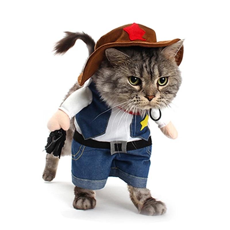 Funny Pet Costume Cowboy Role Play Suit Pet Costume Cat Halloween Christmas Party — image 1
