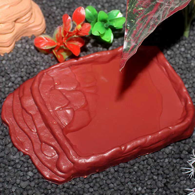 Turtle Water Dish With Anti-Slip Imitation Rock Ladders Food Water Bowl For Bearded Dragon Lizards Gecko Small Pet Supplies — image 2