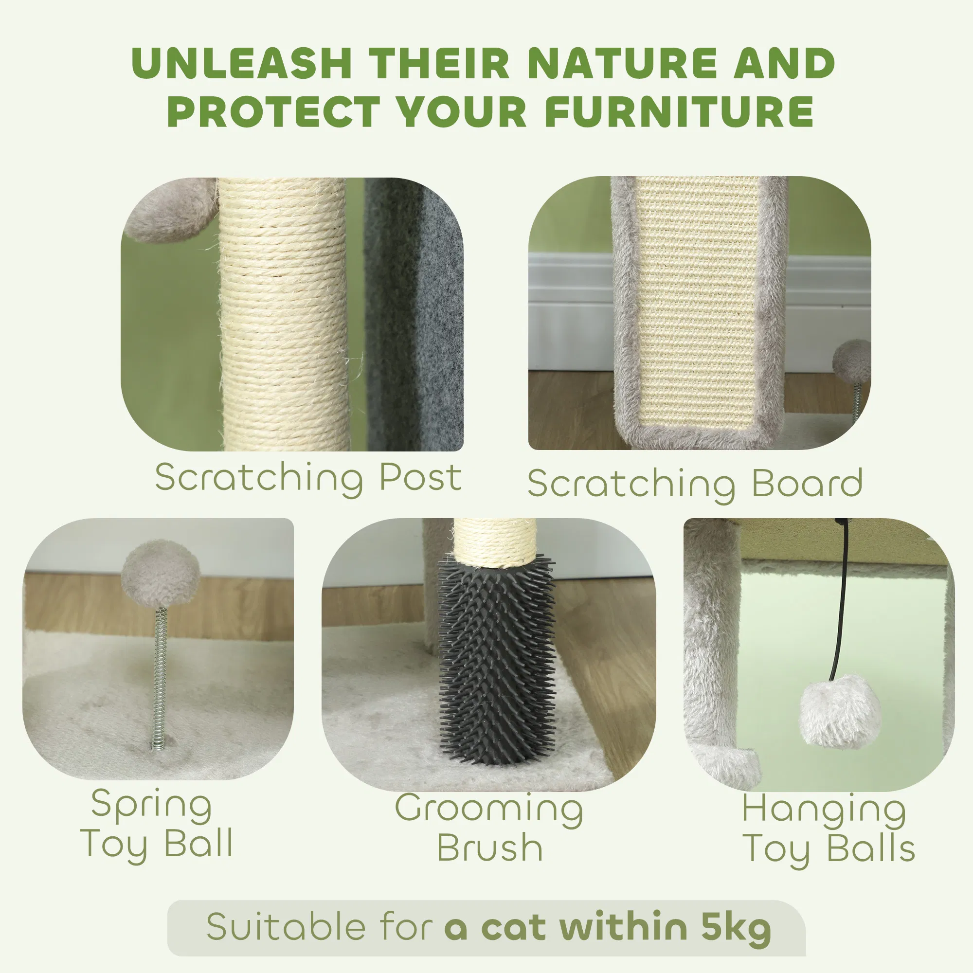 Cat Tree with Scratching Posts, Cat Bed, Condo, Grooming Brush, Jumping Platforms, Toy Balls, Anti-tip Kit — image 3
