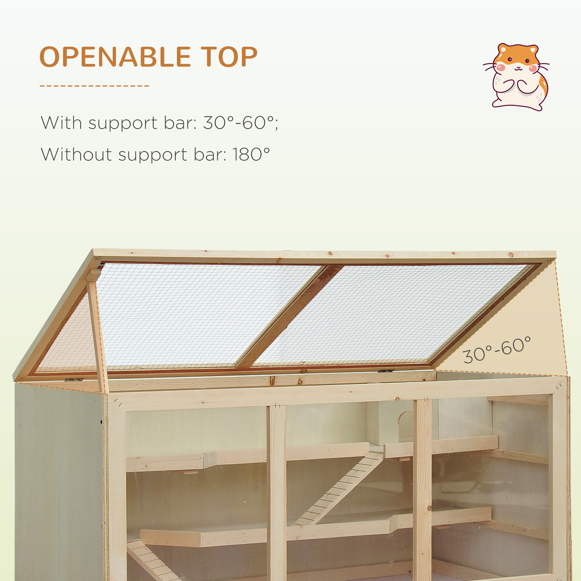 45" Extra Large Wooden Hamster Cage, 3-Layer Rat Cage With Opening Roof, PVC Window, Small Animal Habitat For Gerbil, Dwarf & Syrian Hamsters, Natural — imagen 2
