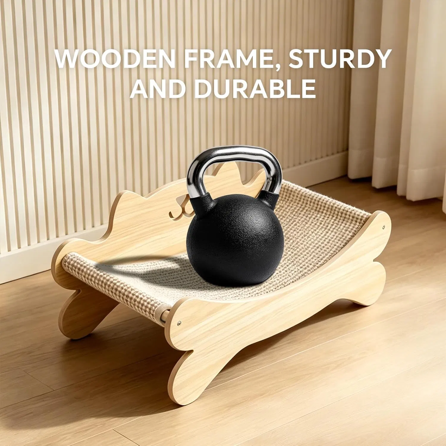 Cat Scratcher Bed for Indoor Cats Kitten Bed Cat Hammock with Solid Wood Frame Wear Resistant Sisal Backrest Design Cats Scratcher Lounge, Wooden Cat Furniture — image 3