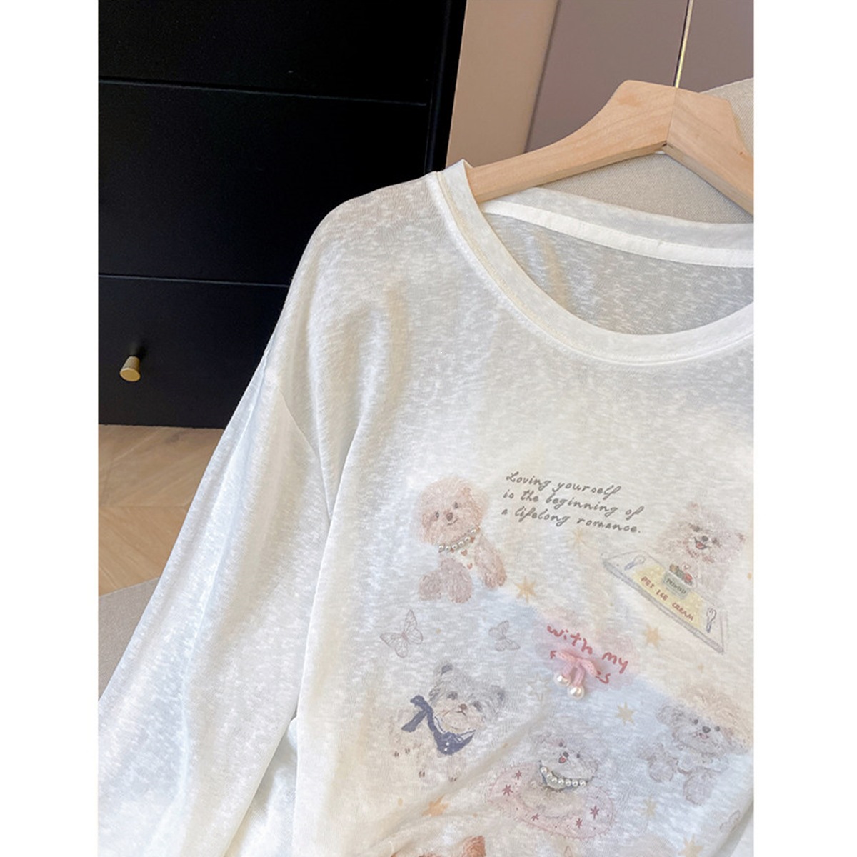 Women's Polyester Summer Lightweight Tee with Beaded Dog Pattern, Sun Protection Cover-up — image 6