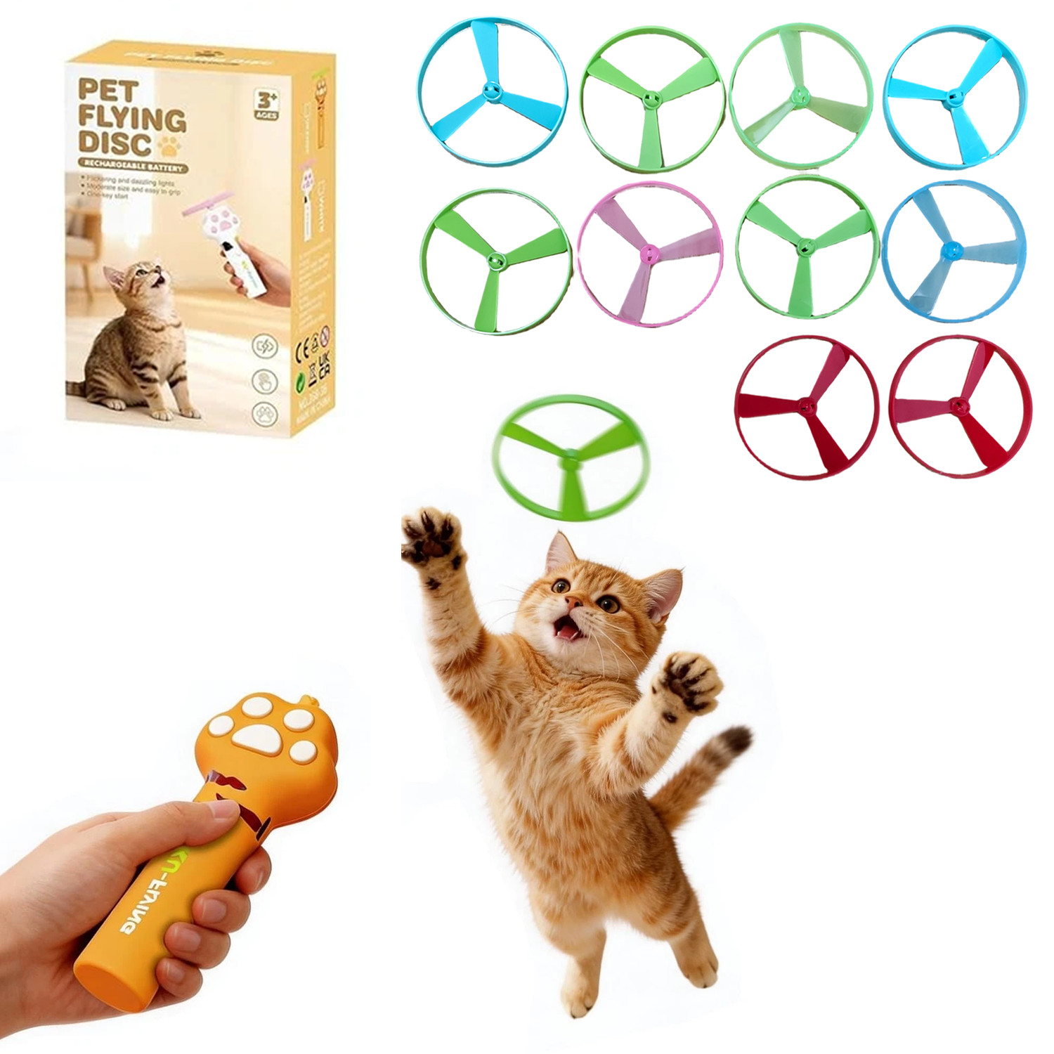Cat Fetch Toy Flying Disc Launcher Rechargeable Interactive Cat Toys & 10 Discs — image 10