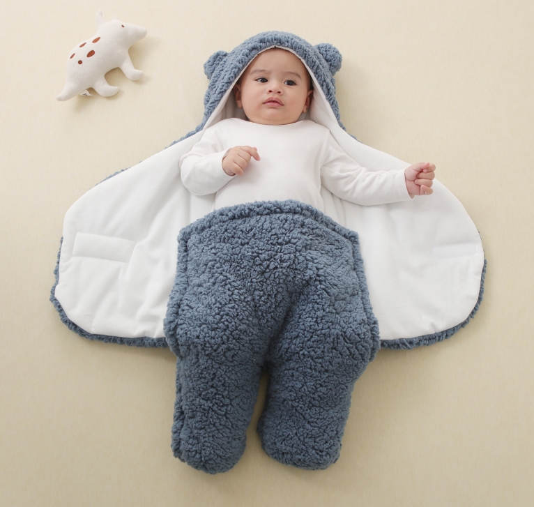 Infant Lamb Velvet Cotton-Filled Swaddle Blanket Newborn Anti-Startle Warm Sleep Bag Swaddle Wrap Blanket — image 3