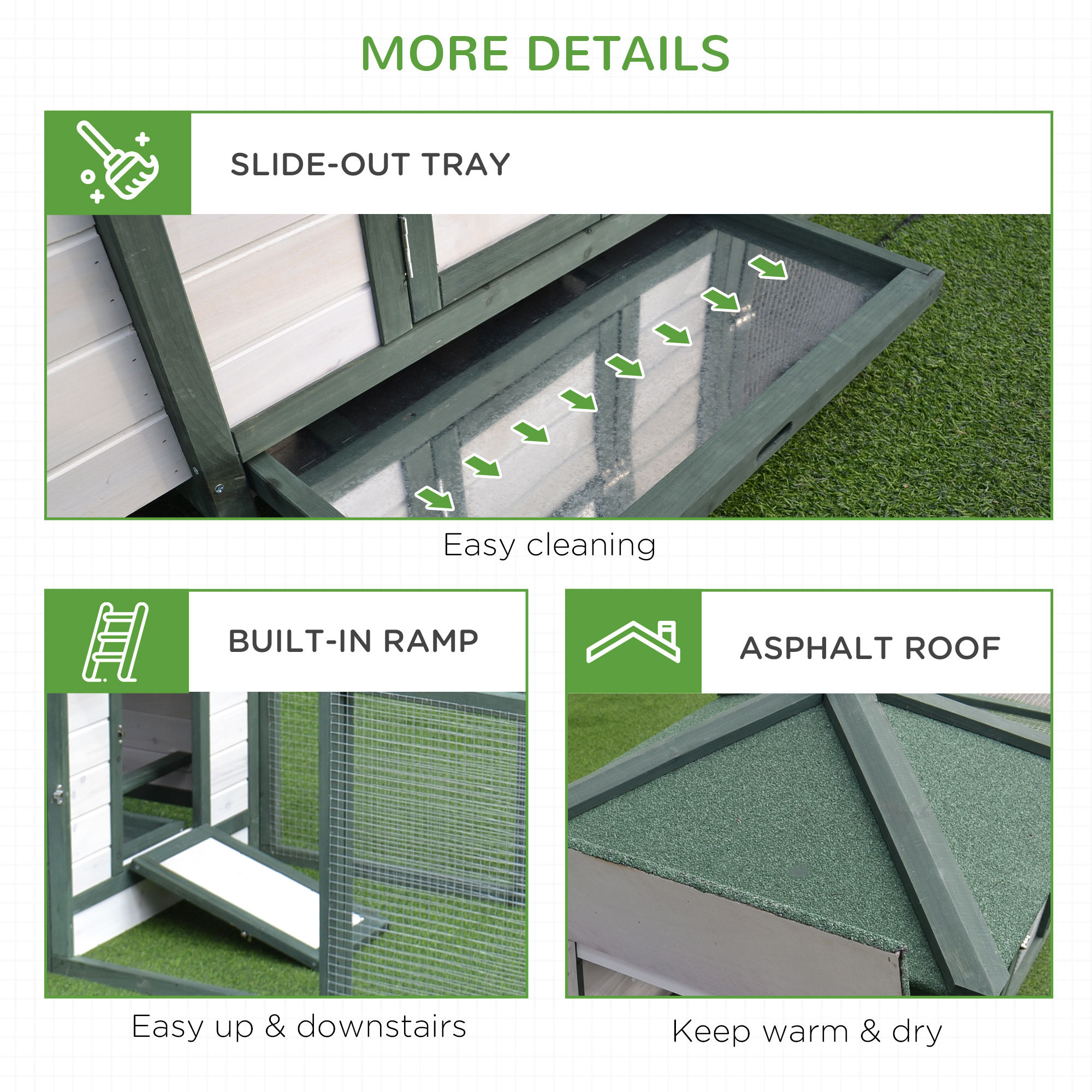 Casa de Gallinas de Madera de 77" con Techo Impermeable, Box de Incubación y Corral Acristalizado para Jardín Exterior — imagen 3