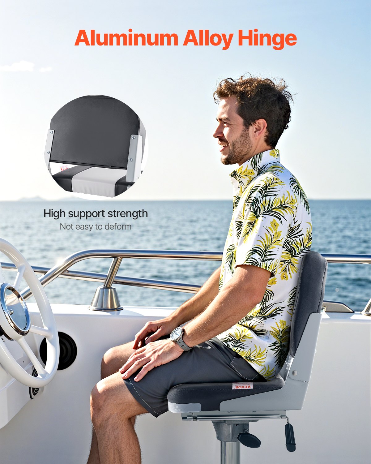 Boat Seat, Low Backrest, Folding Fishing Boat Seat With Thickened Sponge Cushion & Waterproof PVC Leather, Aluminum Alloy Hinges, Flip Up Boat Seat For Fishing Boats, Yachts, Ships, Black & Grey — imagen 5