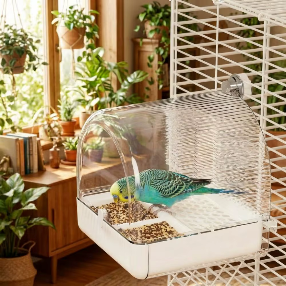 Transparent Bird Bath Cage Splash Proof Food Holder Box Bird Birdbath Feeder Bottom Drawer Screw Hooks Parrot Shower Box — image 4