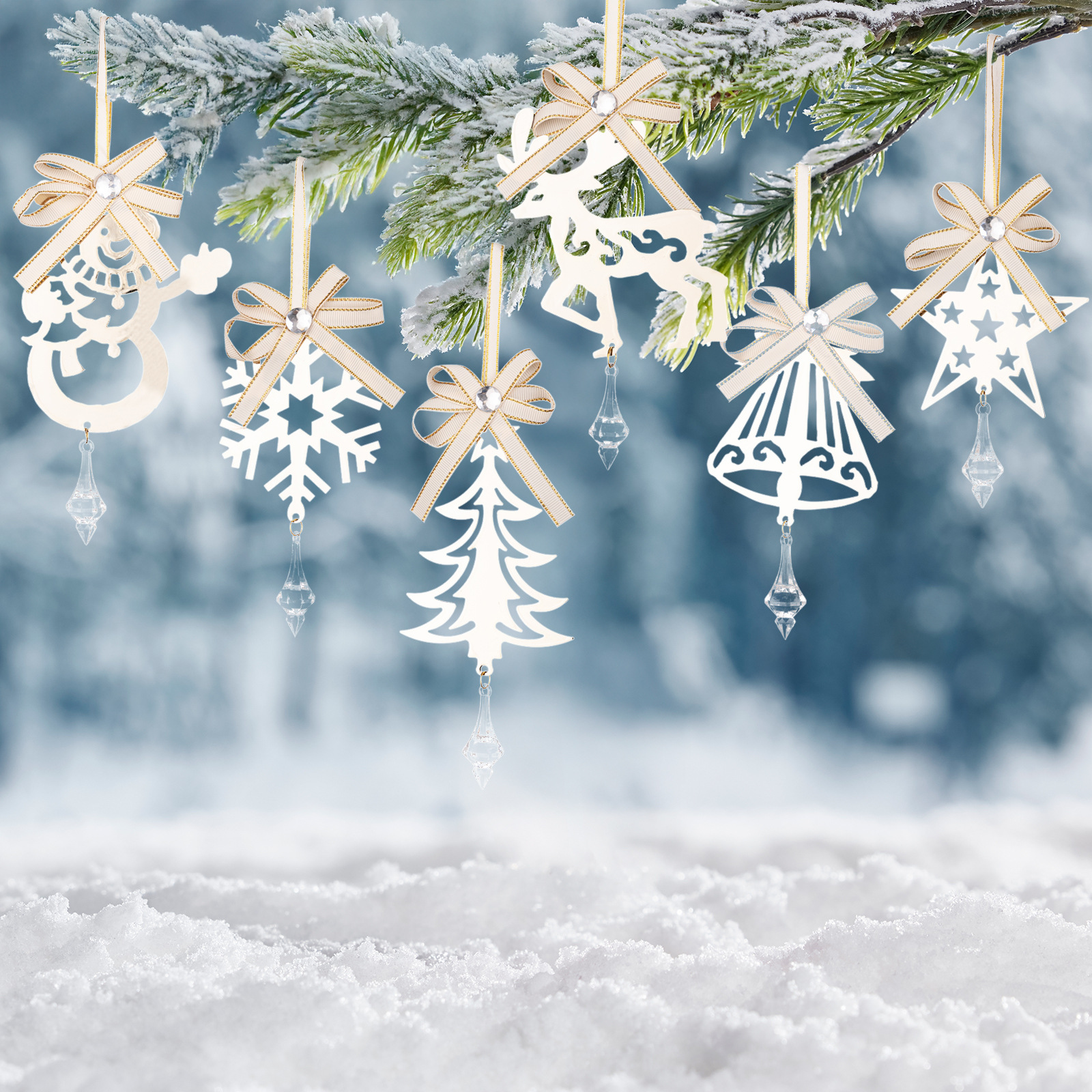 Creative Iron Icicle Ornament for Christmas Tree, Reindeer, Snowman, Snowflake Hanging Decorations — image 6