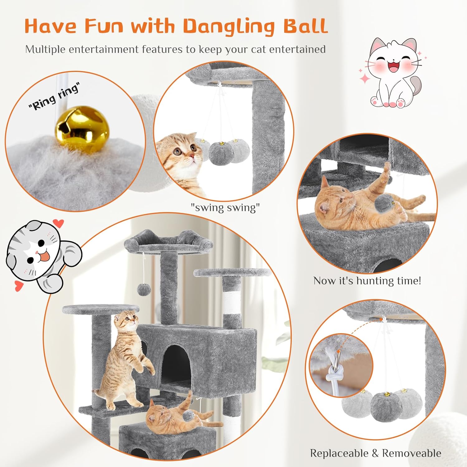 54 -Cat Tree Tower - Multi-level With Sisal Grab Post, Indoor Apartment With Ladder, Plush Toys, Rest And Play — image 10