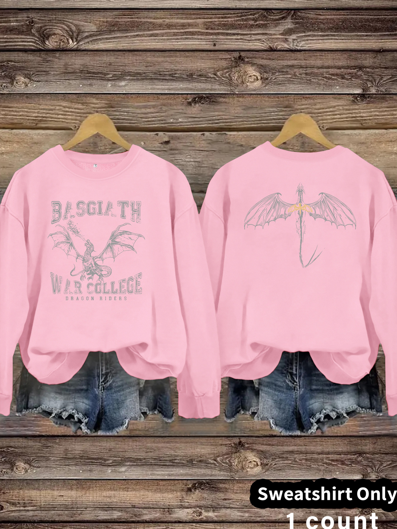 Fantasy Dragon and Bat Printed Round Neck Velvet Hoodie — image 8