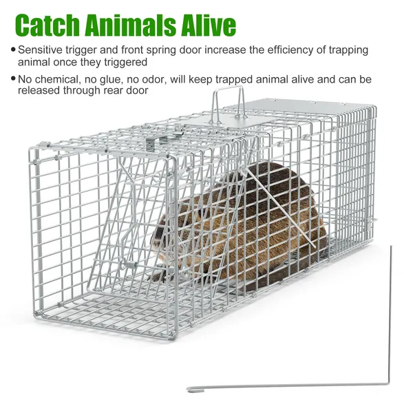 Humane Cat Trap Cage With Gloves Catch Release Live Animal Rodent Cage Collapsible Galvanized Wire For Raccoons Beavers Groundhogs Foxes Armadillos — imagen 4