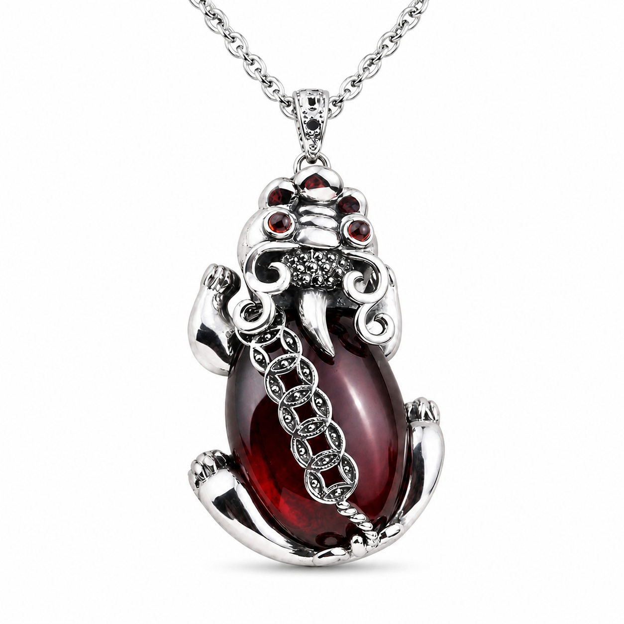 Pulsera de Pendiente Pixiu con Plata de Cobre, Estilo Vintage con Inlay Oval Rojo, Símbolo Chino de Riqueza para Mujer y Hombre