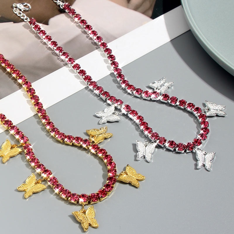 Kasajewel Gold Silver Color Butterfly Pendant Necklace Female Shiny Crystal Clavicle Chain Fashion New Design Jewelry Party Gift — image 2