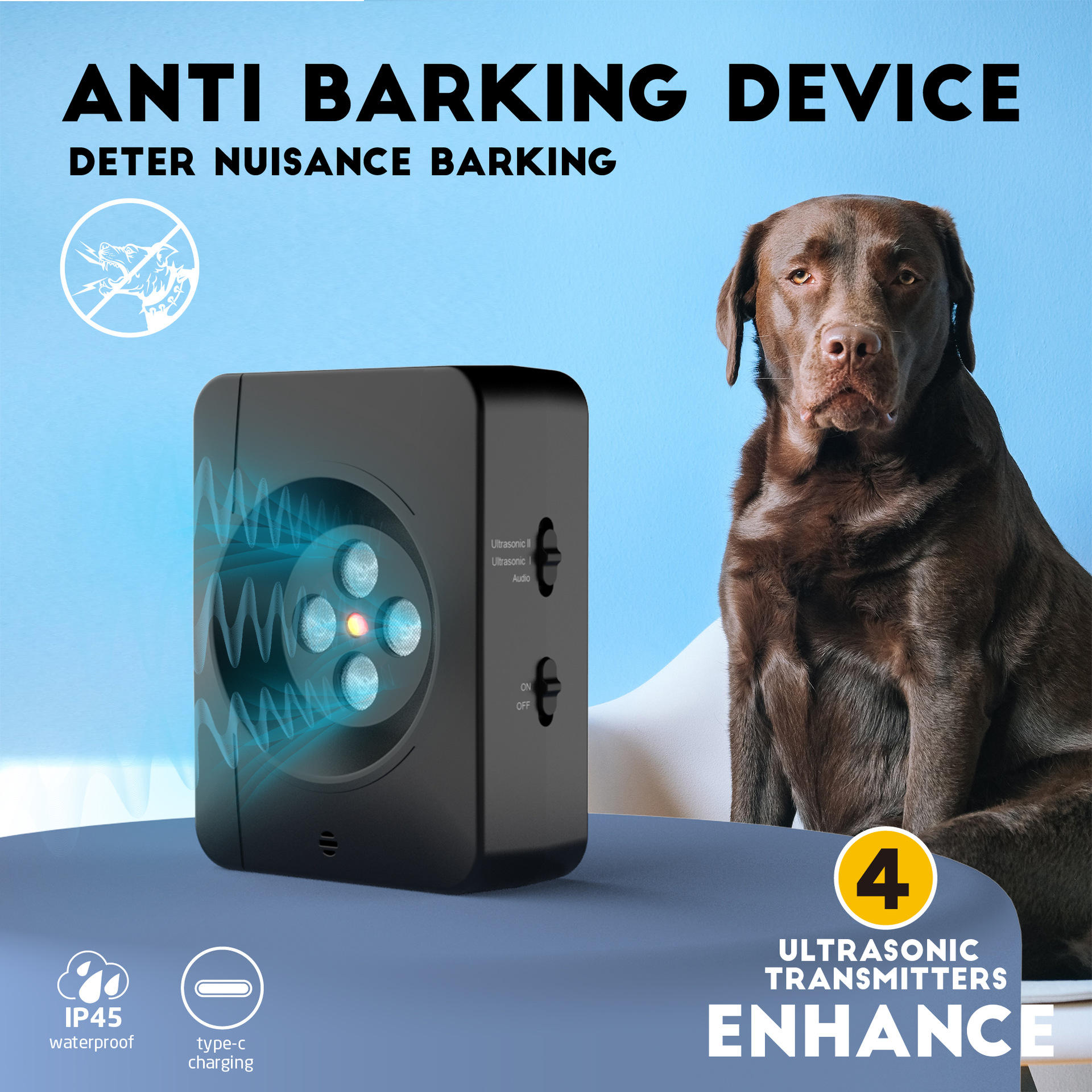 Controlador ultrasonido de 4 cabezas K3 para detener ladridos de perros, modelo de carga — imagen 5