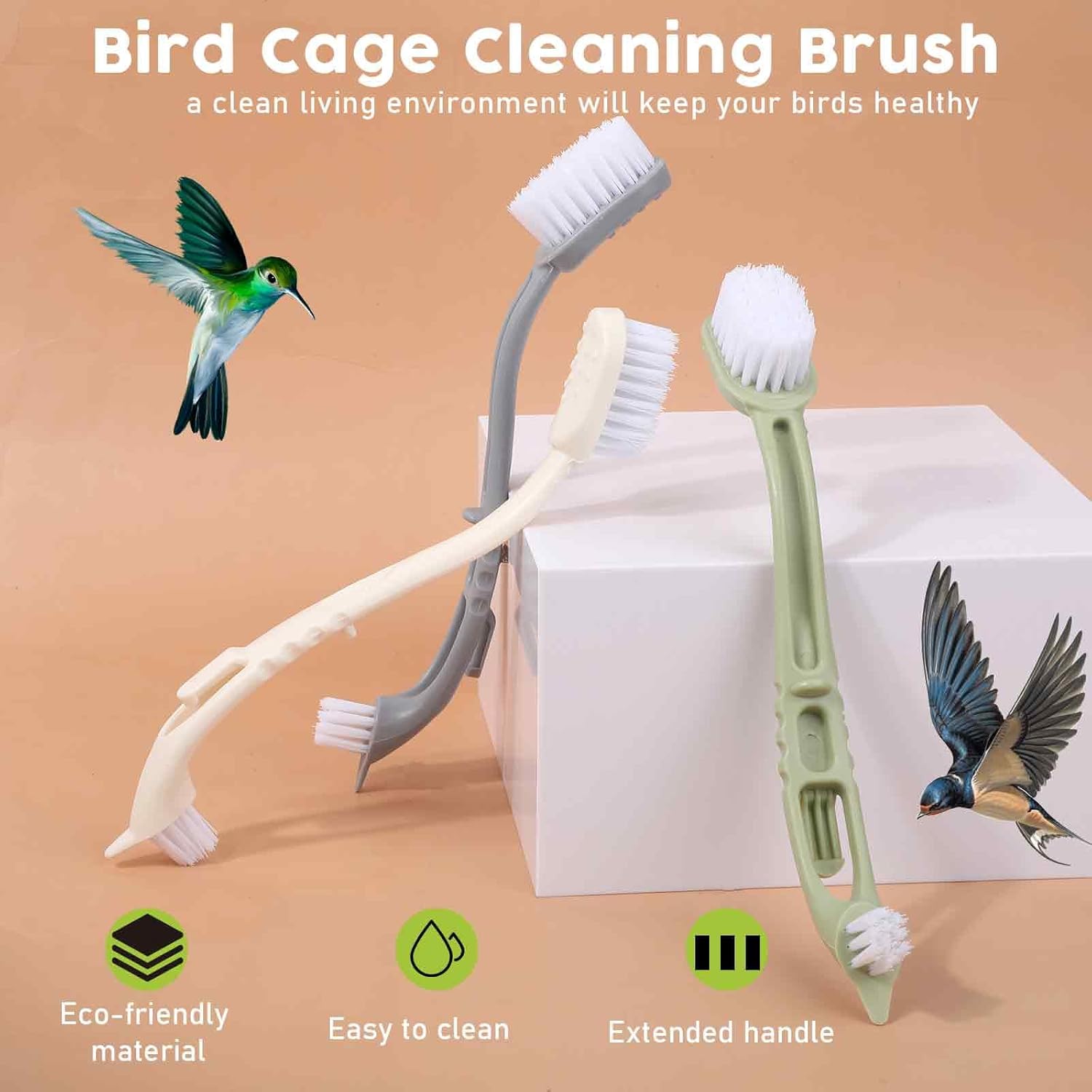 Limpieza de Jaulas de Aves con Dos Pinceles de Plástico y Manija Larga Herramienta para Limpiar Jaulas de Aves Accesorio Esencial para Jaulas de Aves — imagen 7