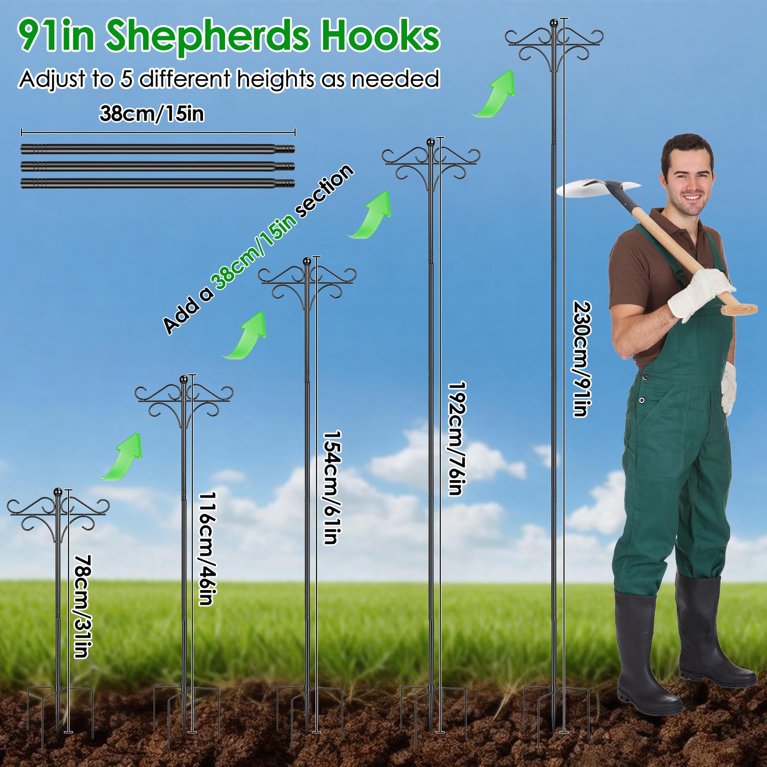 Paquete de 2 Ganchos Dobles Resistentes Tipo Cayado de Pastor, Poste Para Comederos de Aves, Soporte Colgante Para Jardín, Comederos, Plantas y Farolillos, Para Jardín y Patio Exterior — imagen 8