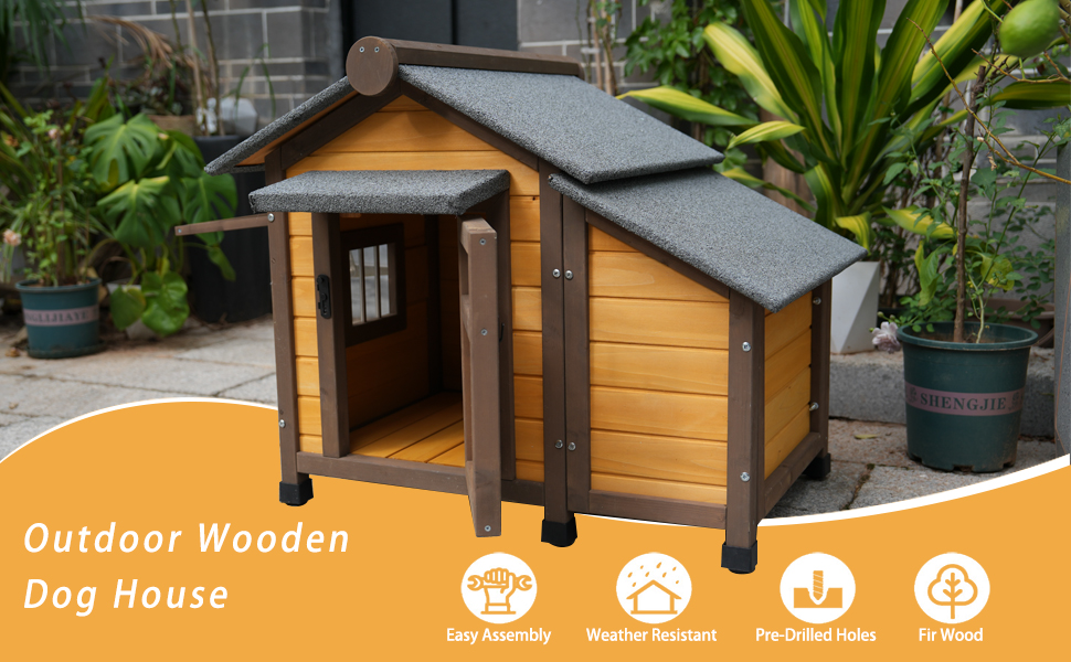 Solid Wood Dog House, Cozy Outdoor Shelter For Medium & Small Dogs With Lockable Ventilated Door, Waterproof Insulated Felt Roof & Charming Design — image 3