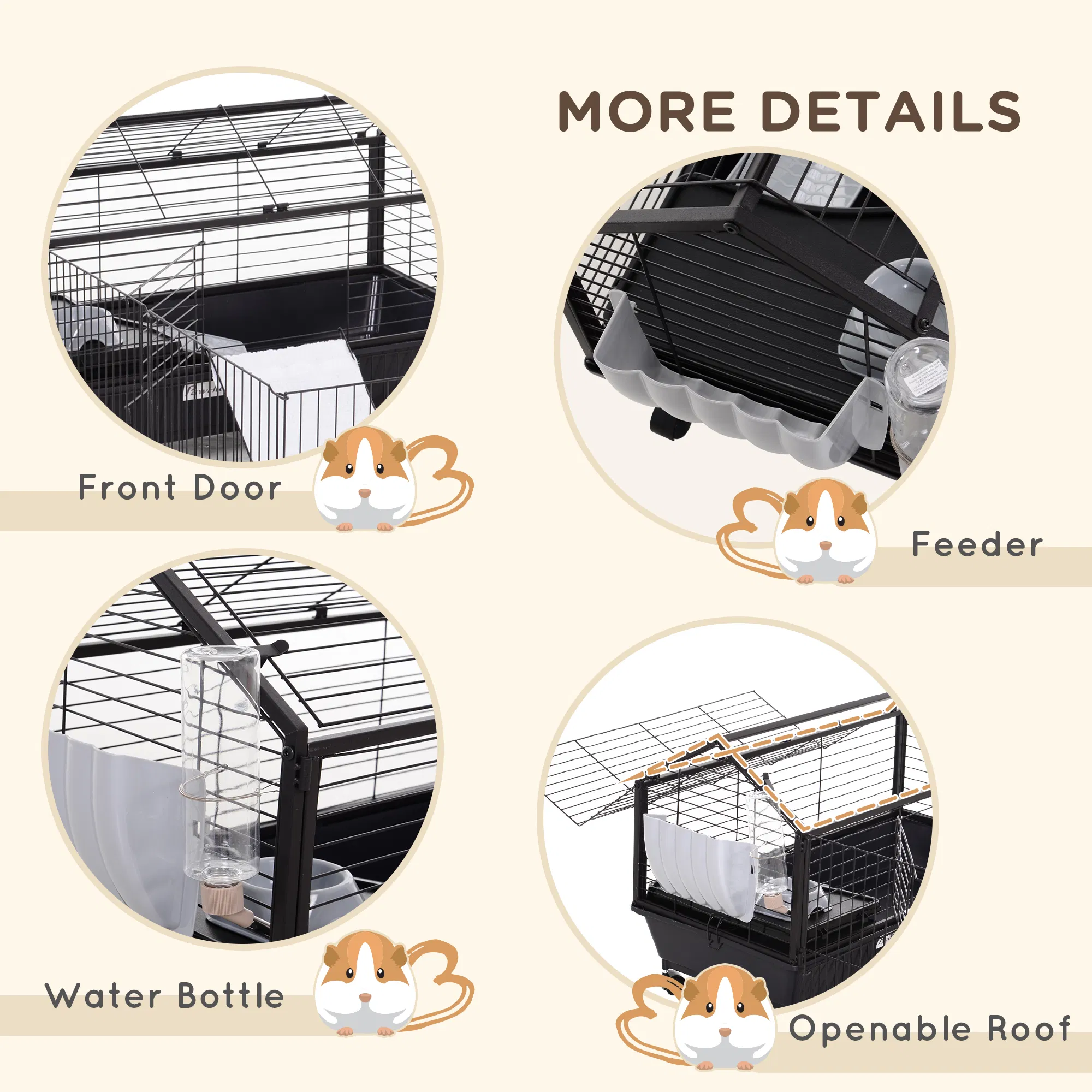 Metal Small Animal Cage, Rabbit Cage for Guinea Pig Chinchilla Hedgehog Bunny with Removable Wheels and Foldable Detachable Run Fence, 34.6" L x 50.6" W x 22" H — image 4