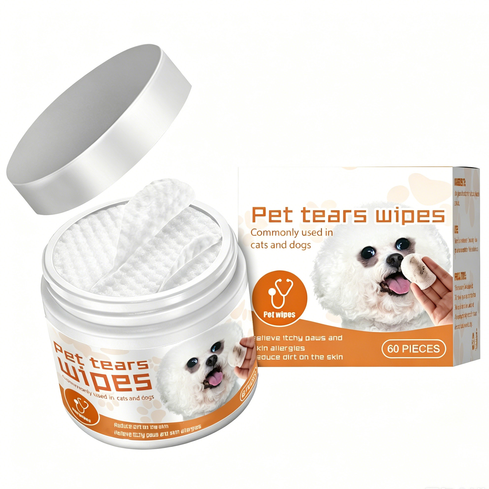 Limpizas para Manchas de Lágrimas de Mascotas para Perros y Gatos, Extracto Natural de Aloe y Camomila, Limpiador Suave para Ojos Hiposensibles 60 Unidades — imagen 1