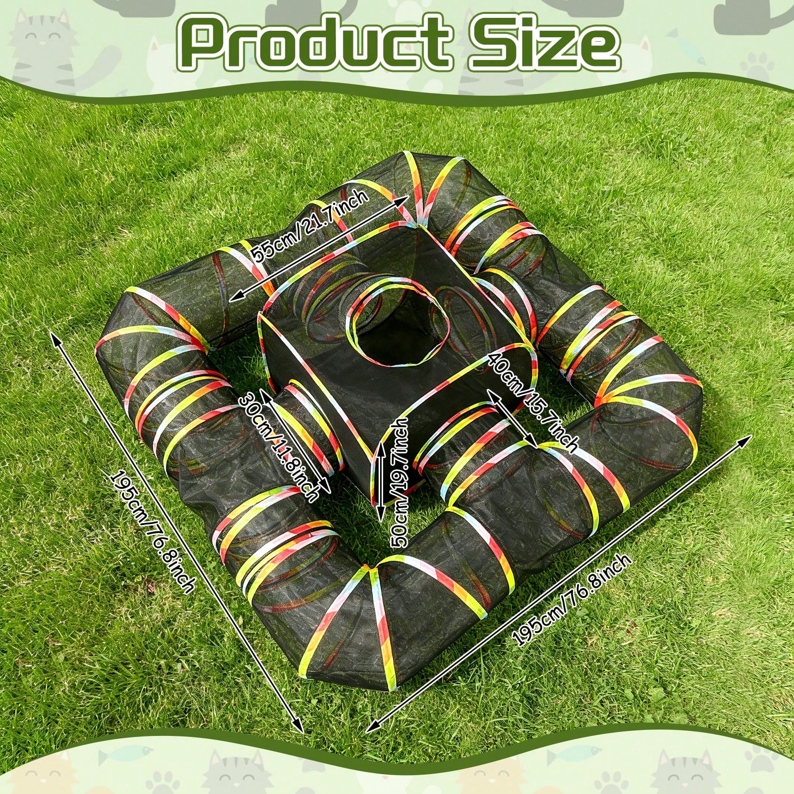 Outdoor Rainbow Cat Enclosure, 5 In 1 Portable Cat Tents For Outside Cage Free Outside Pet Enclosure Cat Tunnel Outdoor Playground For Indoor Cats And Small Animals — image 3
