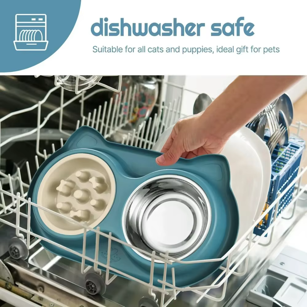 Bol de Alimentación para Gatos en Acero Inoxidable con Base de Silicón Anti-Gresca para Perros y Gatos Comida Lenta para Prevenir Ahogamiento Canino — imagen 6