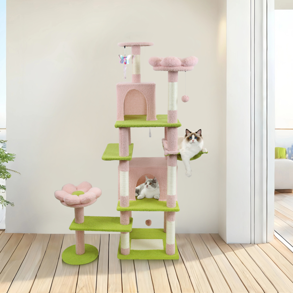 Flower Cat Tree With Large Condo Removable Flower Cushion And Hammock Pink — image 5