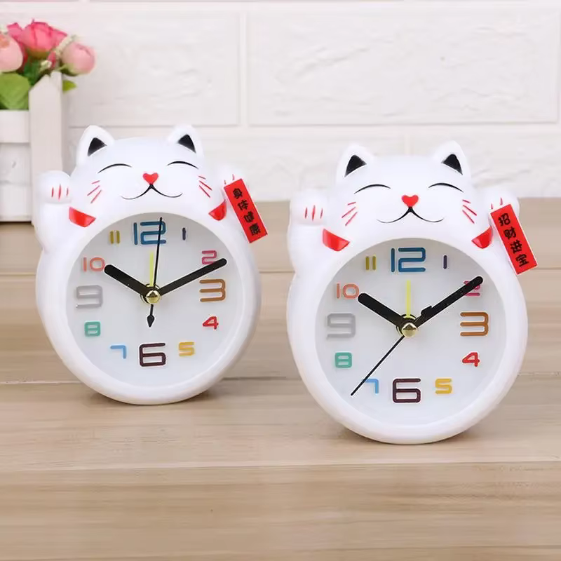 Creative Cartoon Lucky Cat Alarm Clock Mini Table Decoration Student Cute Plastic — image 5