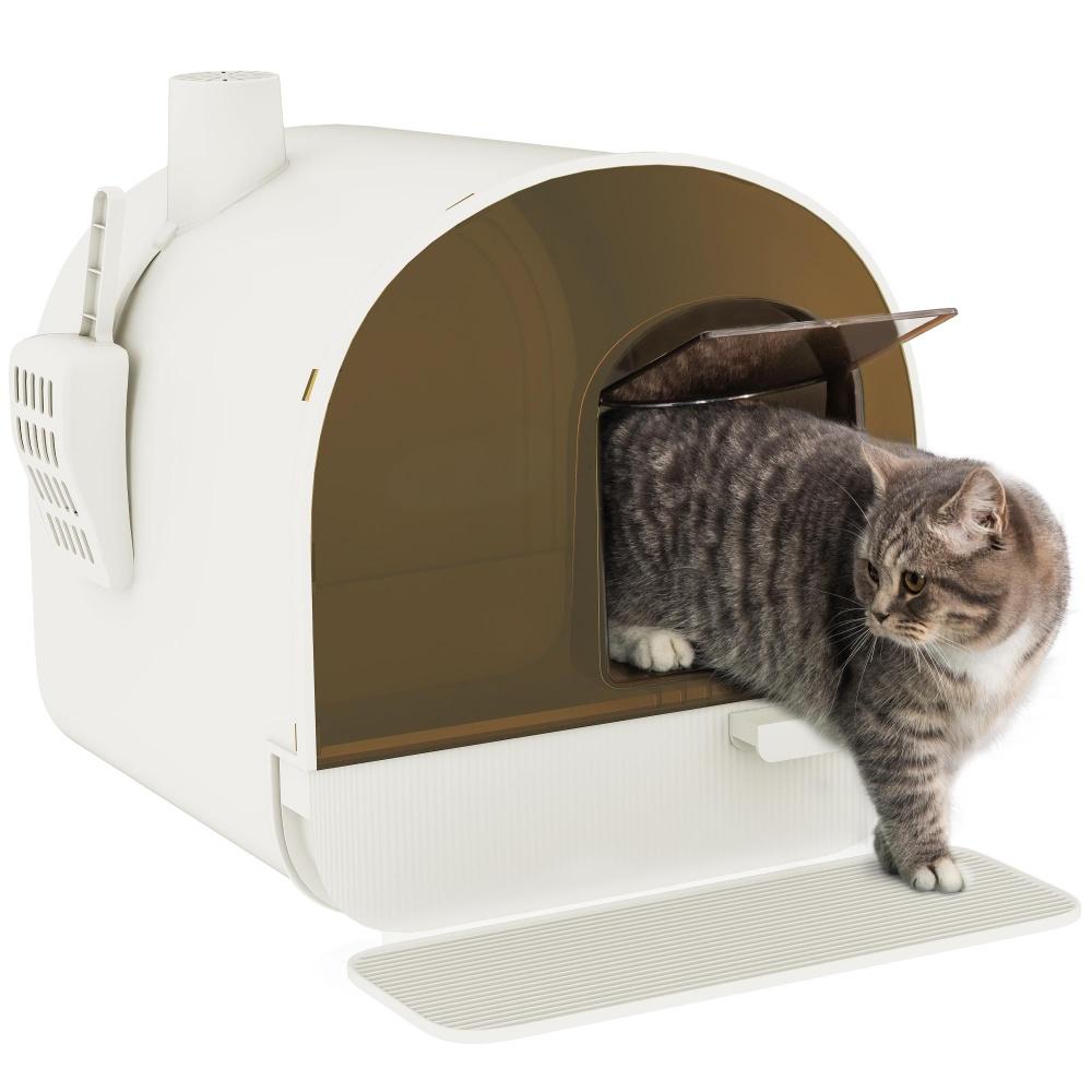 White Cat Litter Box With Lid With Scoop And Filter — imagen 7